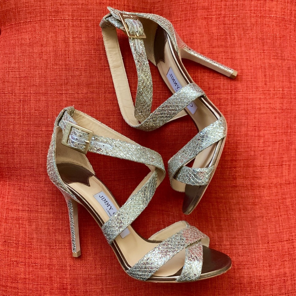Jimmy Choo Champagne Glitter Lottie Sandals